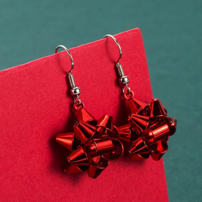 Sparkling Christmas Gift Bow Star Earrings – Trendy Christmas Earhooks for a Festive Fashion Statement & Perfect Holiday Gift