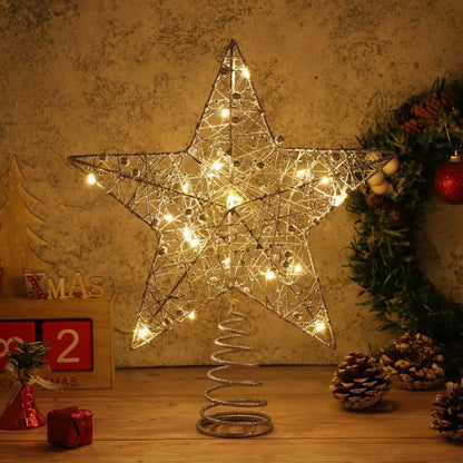 Sparkling LED Star Tree Topper – Glittering Iron Ornament for Magical Christmas Tree Décor