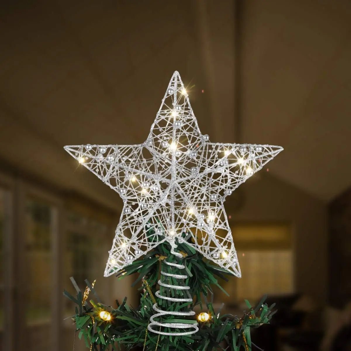 Sparkling LED Star Tree Topper – Glittering Iron Ornament for Magical Christmas Tree Décor