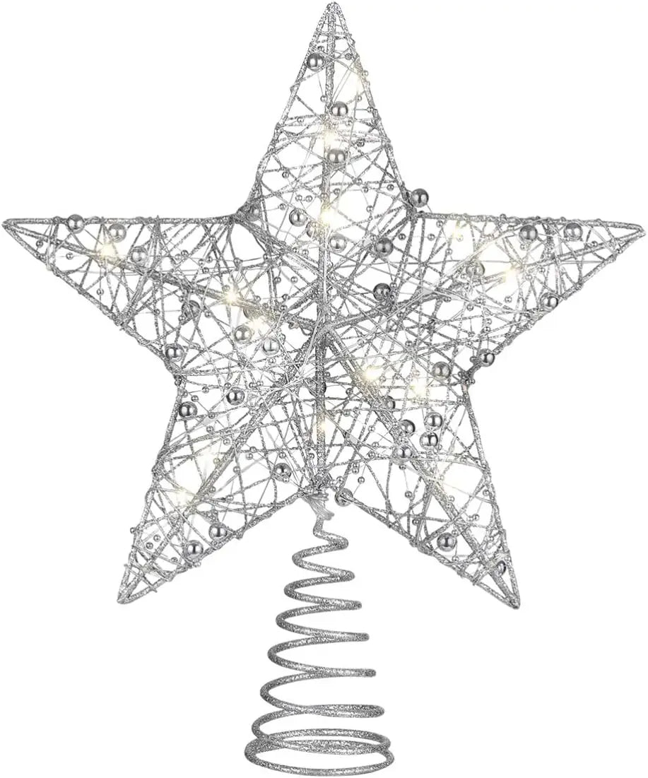 Sparkling LED Star Tree Topper – Glittering Iron Ornament for Magical Christmas Tree Décor