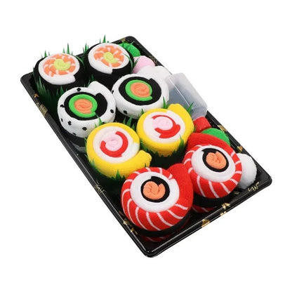Sushi Mid-Calf Socks Gift Set – 3-Pair Harajuku Cotton Socks with Playful Pizza, Burger & Sushi Designs, Perfect for Christmas or Birthday Surprises