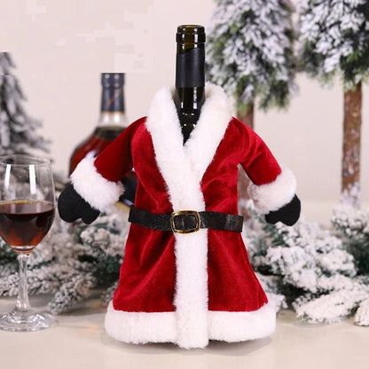 Velvet Christmas Wine Bottle Covers – Stylish Dress Set for Festive Table Décor & Perfect Holiday Gifts