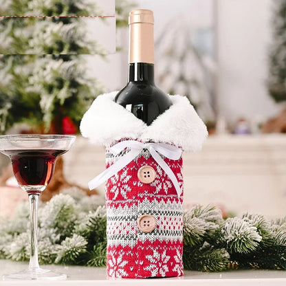 Velvet Christmas Wine Bottle Covers – Stylish Dress Set for Festive Table Décor & Perfect Holiday Gifts