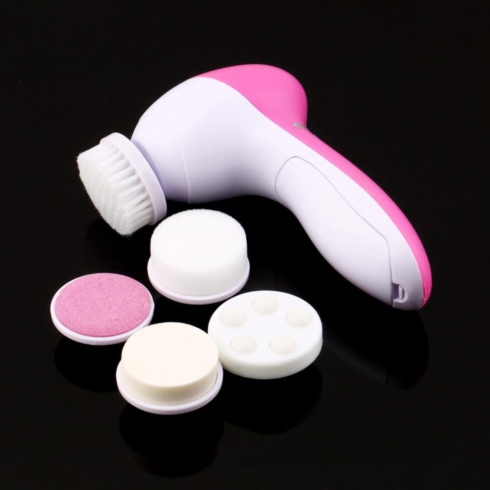 1 Set 5 in 1 Electric Wash Face Machine Facial Pore Cleaner Body Cleaning Massage Mini Skin Beauty Massager Face Washing Brush