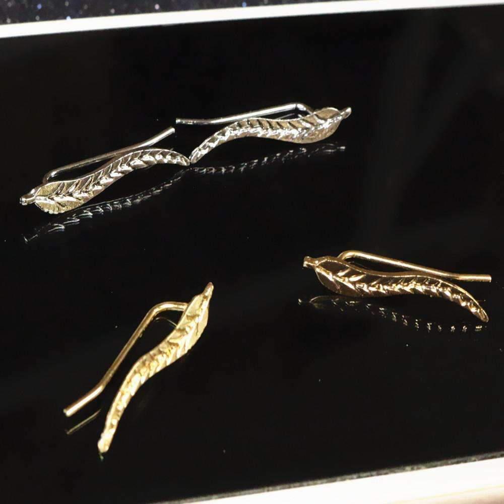 Gold Plated Leaf Earrings - Beautiful Jewelry Stud Earrings for Women
