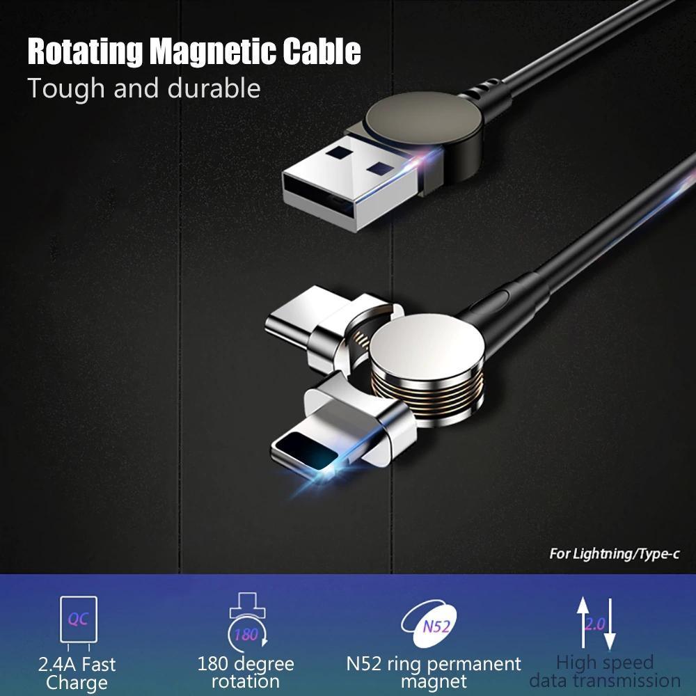 Magnetic Cable 180° Rotating Charging Cable For Android & IOS Fast Charge Sync Data Transmission