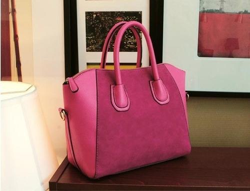 PU Leather and Suede Accented Satchel