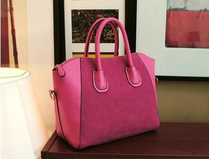 PU Leather and Suede Accented Satchel