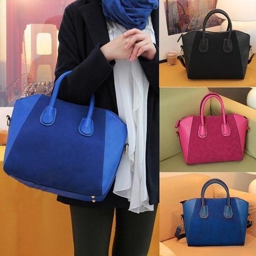 PU Leather and Suede Accented Satchel