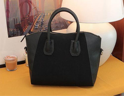 PU Leather and Suede Accented Satchel