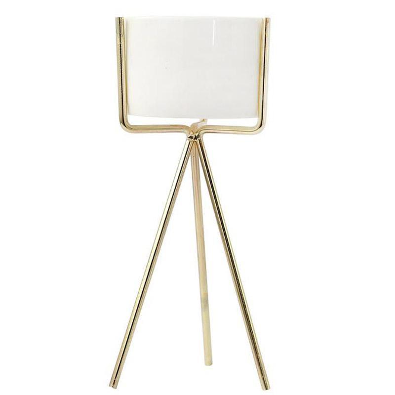White Ceramic Planter with Metal Stand
