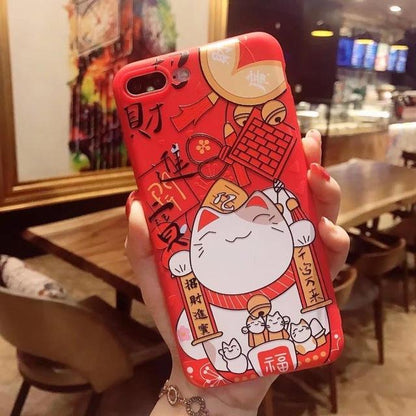 Red Cartoon Cat Cover Soft TPU Silicon Phone Case for iPhone