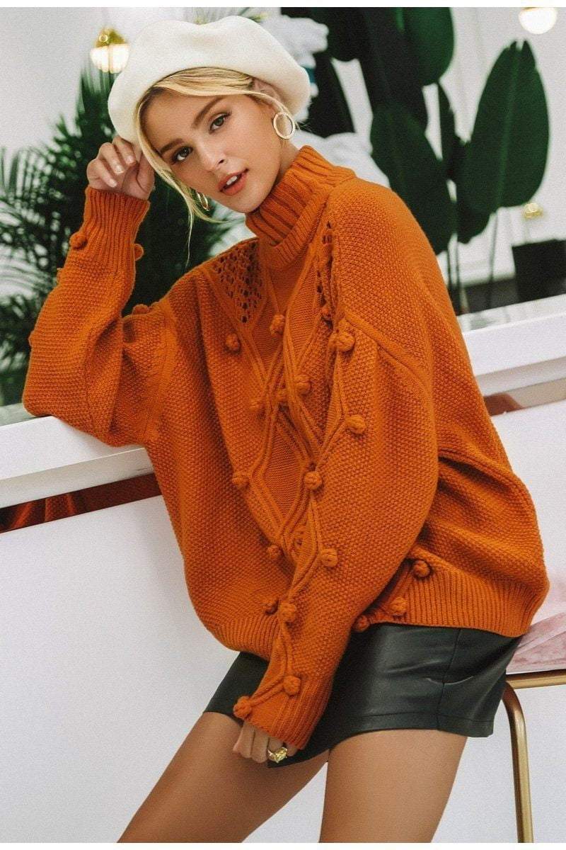 Hollow out knitted Turtleneck sweater