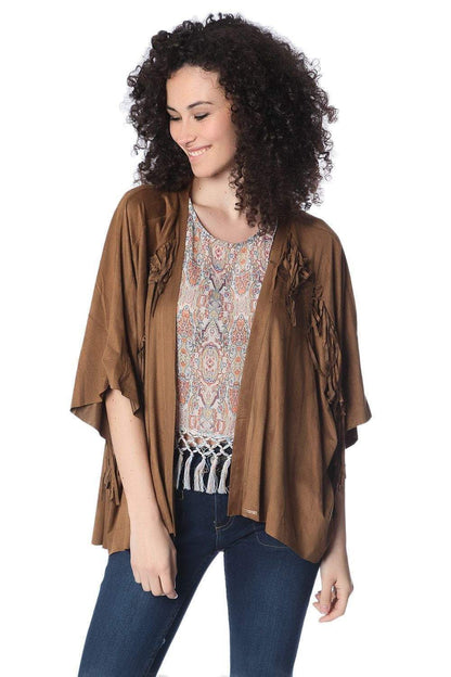 Camel suede jacket with fringing