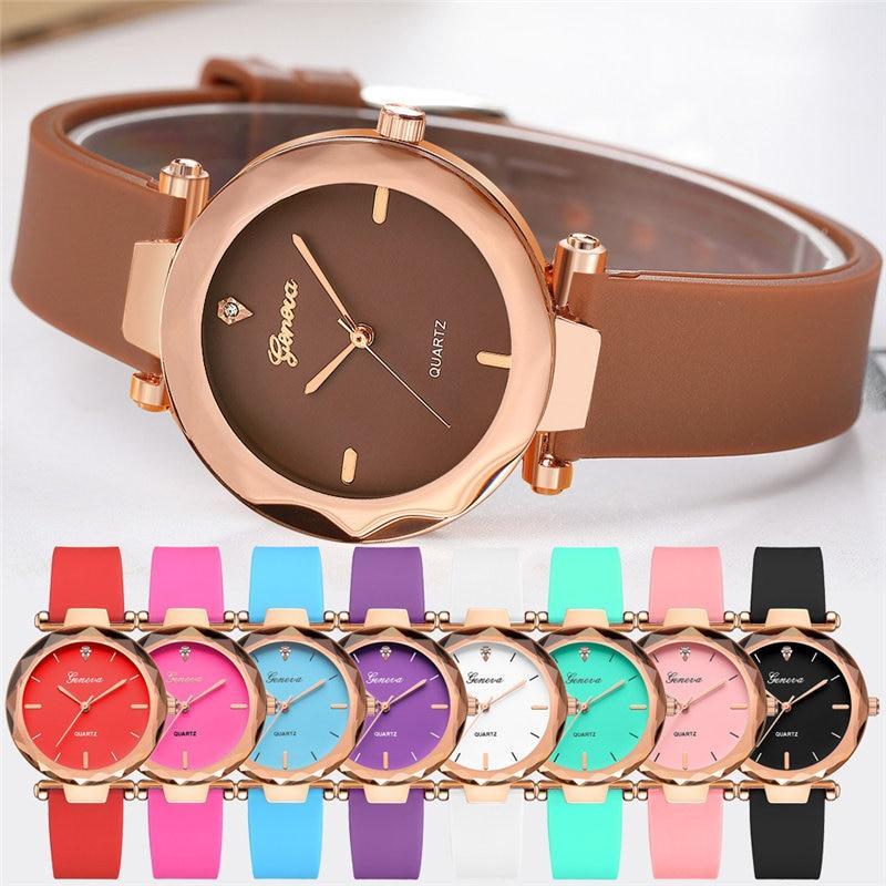 2019 Geneva Fashion Luxury Brand Women Watch Silicone Strap Simple Pin Buckle Ladies Clock Quartz Wrist Watches relogio feminino