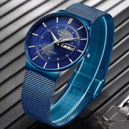 2019 New Blue Quartz Clock LIGE Mens Watches Top Brand Luxury Watch For Men Simple All Steel Waterproof Wrist Watch Reloj Hombre