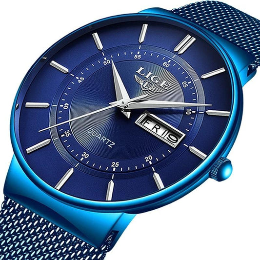 2019 New Blue Quartz Clock LIGE Mens Watches Top Brand Luxury Watch For Men Simple All Steel Waterproof Wrist Watch Reloj Hombre