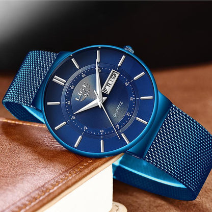 2019 New Blue Quartz Clock LIGE Mens Watches Top Brand Luxury Watch For Men Simple All Steel Waterproof Wrist Watch Reloj Hombre