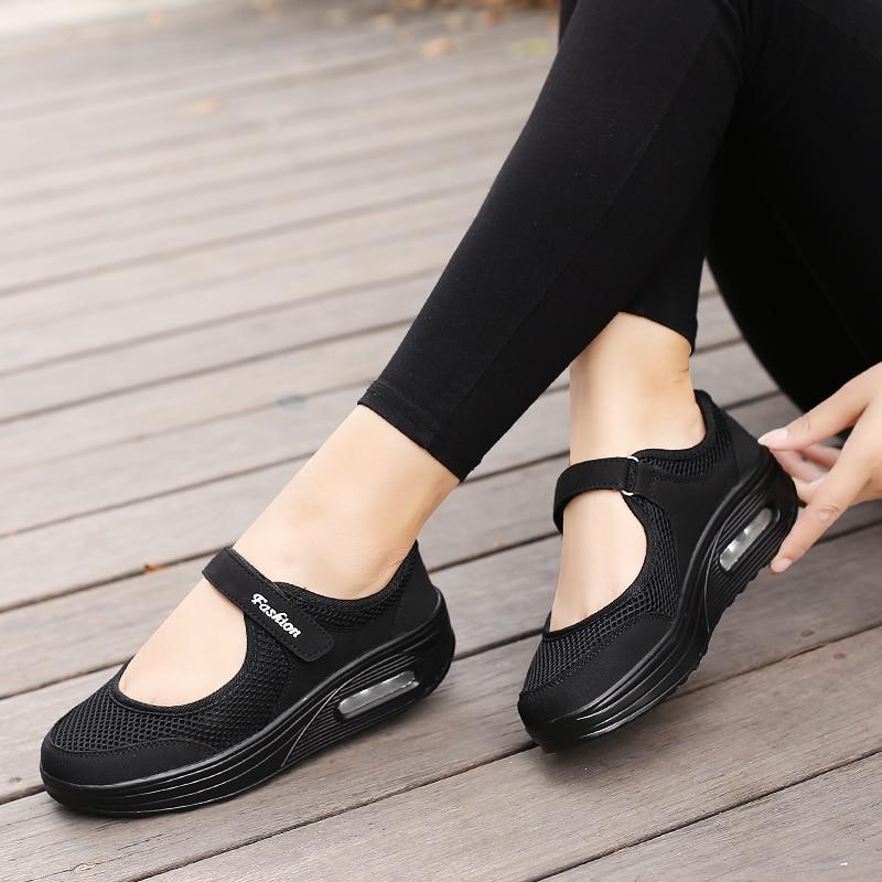 Fashion Women Flat Platform Shoes Woman Breathable Mesh Casual Shoes