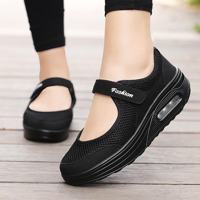 Fashion Women Flat Platform Shoes Woman Breathable Mesh Casual Shoes