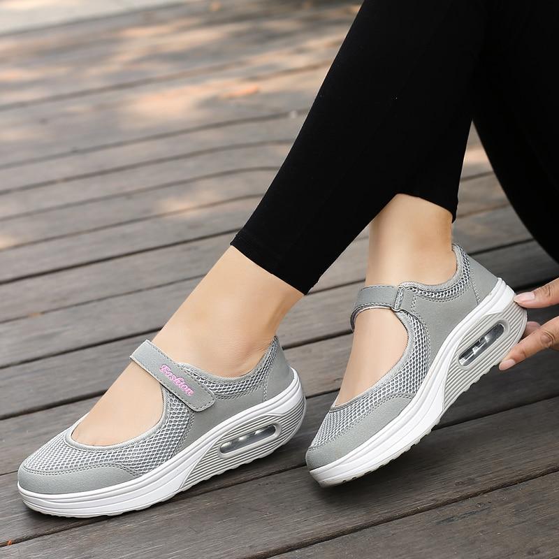 Fashion Women Flat Platform Shoes Woman Breathable Mesh Casual Shoes