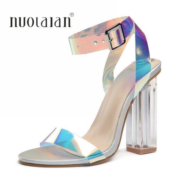 PVC Clear Transparent Strappy High Heels Shoes