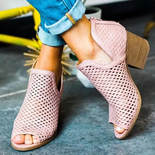 Women High Heels Hollow Fish Mouth Wedge Sandals