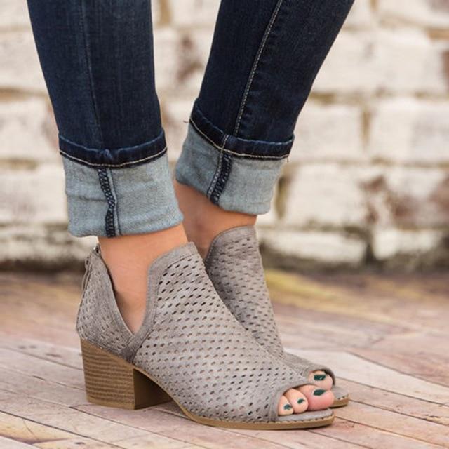 Women High Heels Hollow Fish Mouth Wedge Sandals