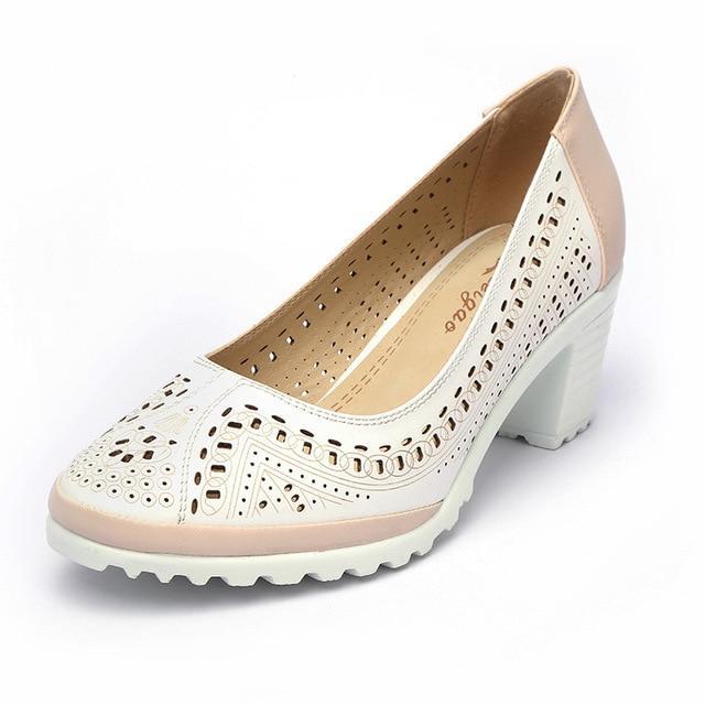 Hollow Out Sandals Soft Leather Women Shoes Pointed Toe High Heel