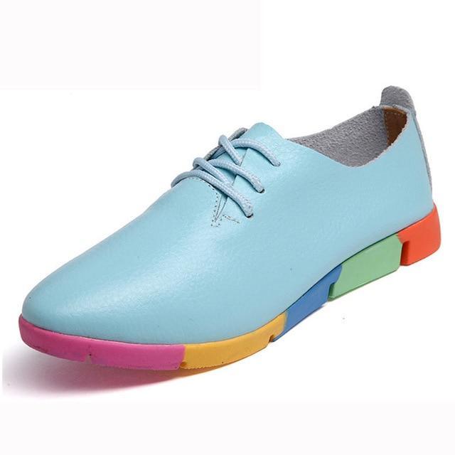 New breathable genuine leather flats shoes woman sneakers