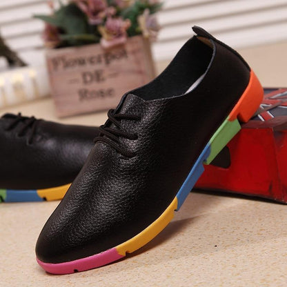 New breathable genuine leather flats shoes woman sneakers
