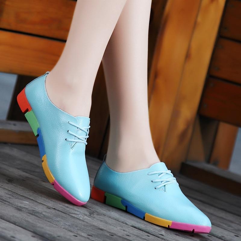 New breathable genuine leather flats shoes woman sneakers