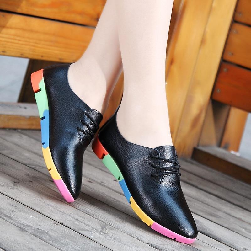 New breathable genuine leather flats shoes woman sneakers