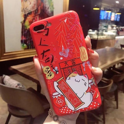 Red Cartoon Cat Cover Soft TPU Silicon Phone Case for iPhone