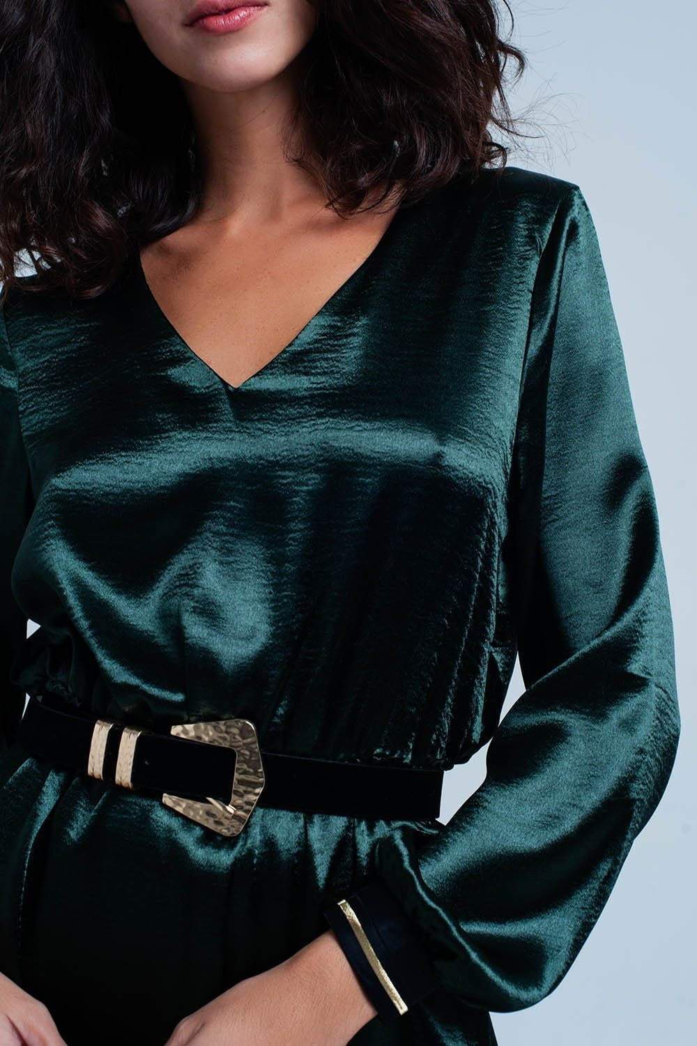 Green Satin party  midi Dress