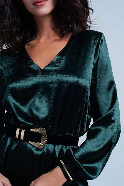 Green Satin party  midi Dress