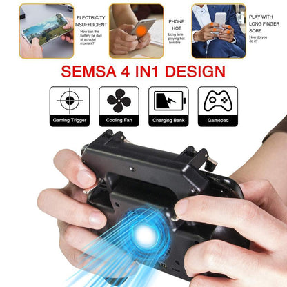 Mobile Gaming Controller--Trigger L1R1 & 2000 mAh Power Bank & Cooler Fan 3 in 1 For PUBG/Fortnite