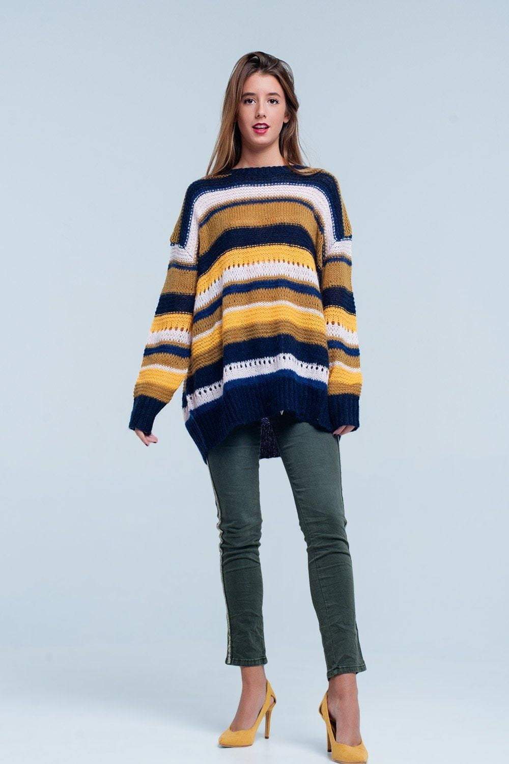 Mustard chunky knit striped maxi Sweater