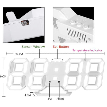 3D LED Wall Clock Modern Design Digital Table Clock Alarm Nightlight Watch For Home Living Room Decoration