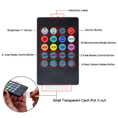 Car RGB LED Strip Light Wireless Remote and Voice Control