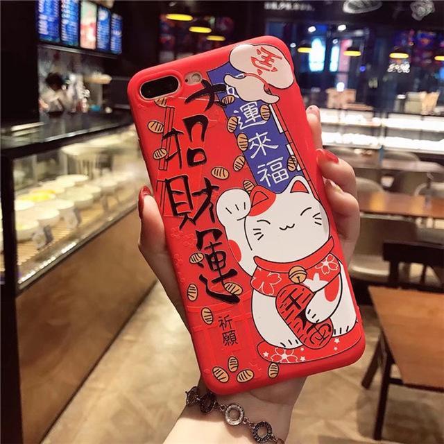 Red Cartoon Cat Cover Soft TPU Silicon Phone Case for iPhone