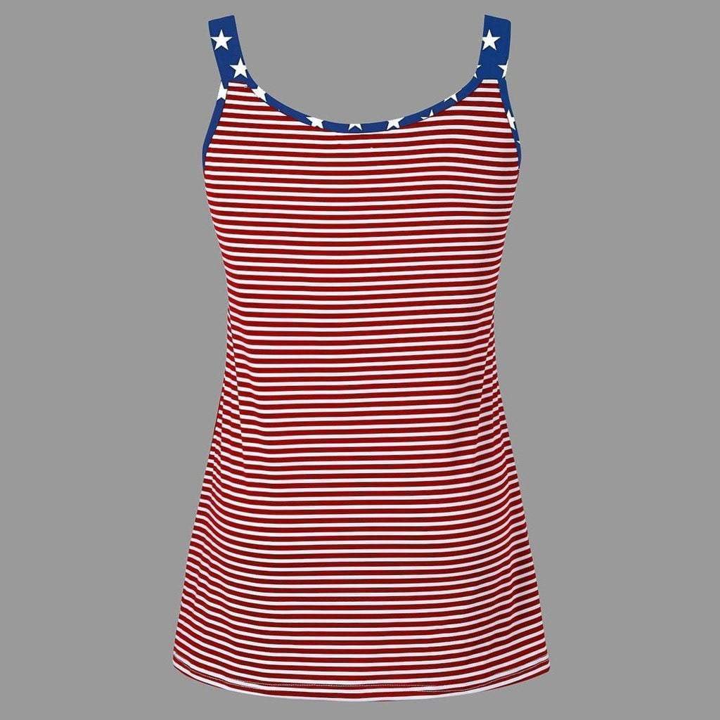 Fashion Women American Flag Print Striped Stars O-Neck Tank Tops Shirt Blouse Independence day