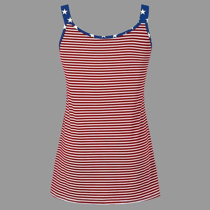Fashion Women American Flag Print Striped Stars O-Neck Tank Tops Shirt Blouse Independence day