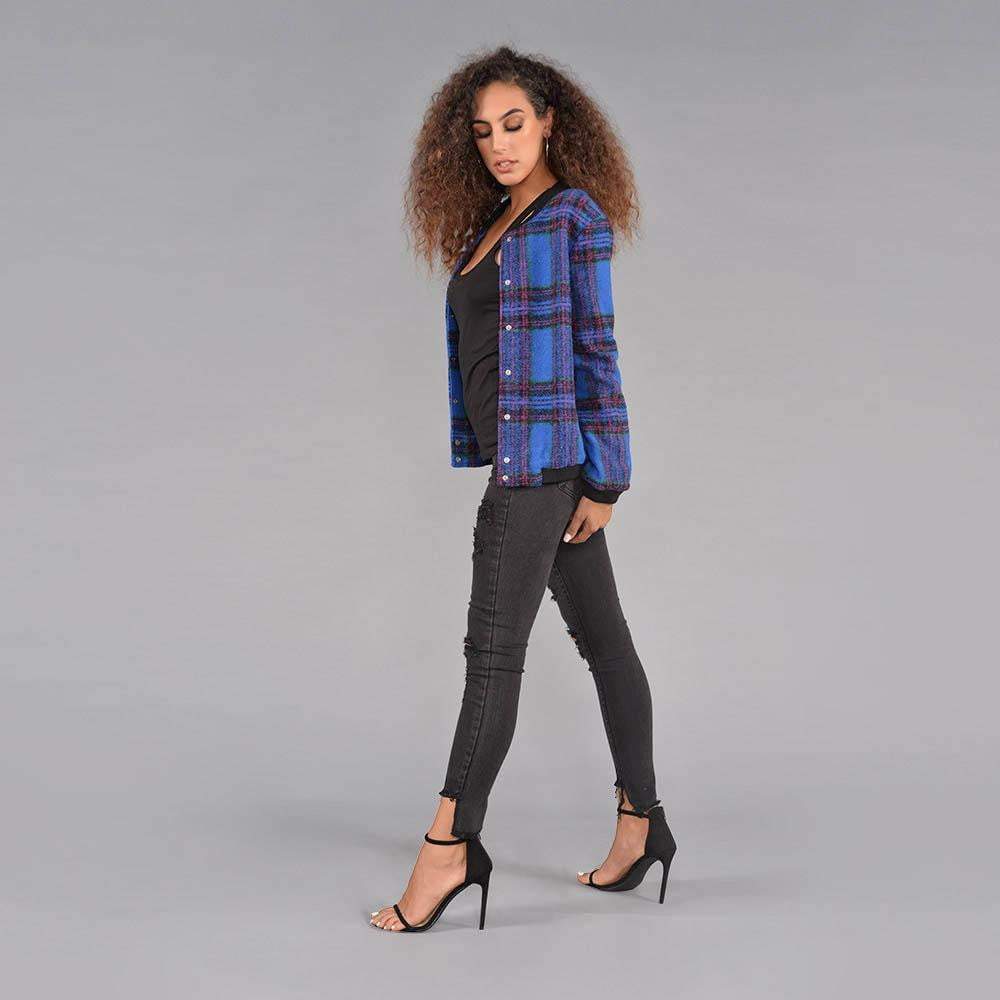 Plaid Print Bomber Jacket