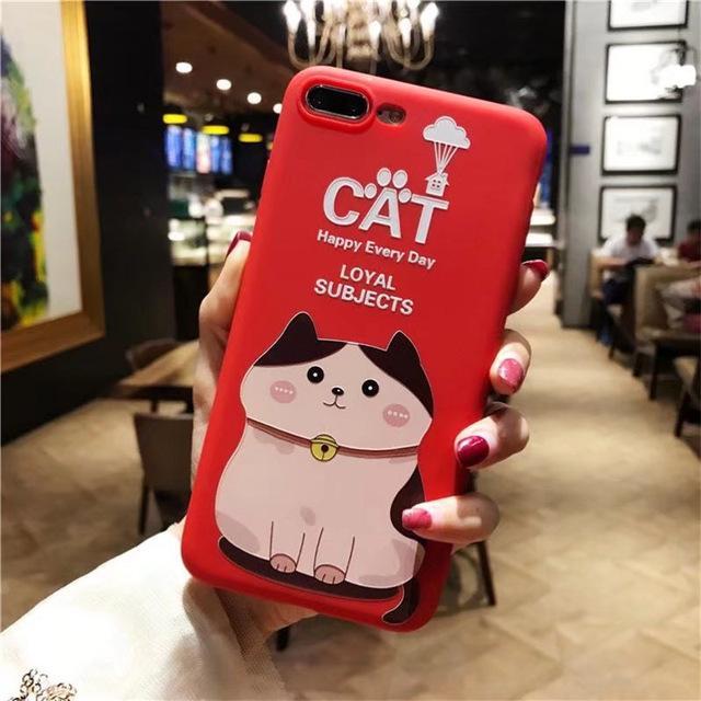 Red Cartoon Cat Cover Soft TPU Silicon Phone Case for iPhone