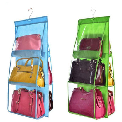 Hanging Handy Handbag Organizer 6 Pocket Transparent Storage Wardrobe