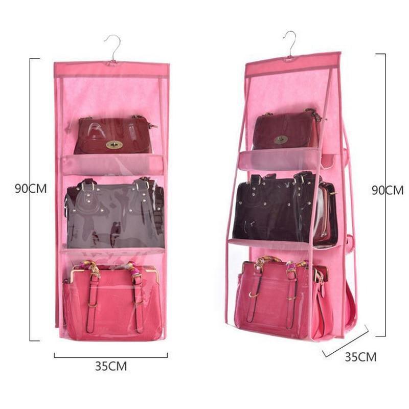 Hanging Handy Handbag Organizer 6 Pocket Transparent Storage Wardrobe