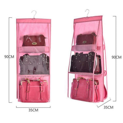 Hanging Handy Handbag Organizer 6 Pocket Transparent Storage Wardrobe