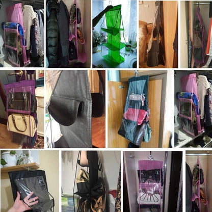 Hanging Handy Handbag Organizer 6 Pocket Transparent Storage Wardrobe
