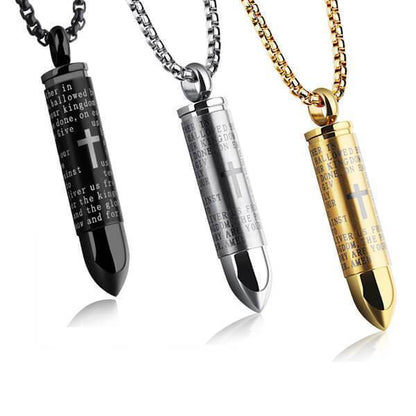 Lords Prayer Bullet Stainless Steel Cross Pendant Necklace Ashes Urn